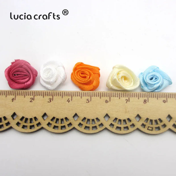 50pcs/100pcs 1.5cm Mix Color Satin Flower Head Rosette Girls Boutique Mini Hair Bow Headwear DIY Garment Craft B0106