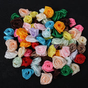 50pcs/100pcs 1.5cm Mix Color Satin Flower Head Rosette Girls Boutique Mini Hair Bow Headwear DIY Garment Craft B0106